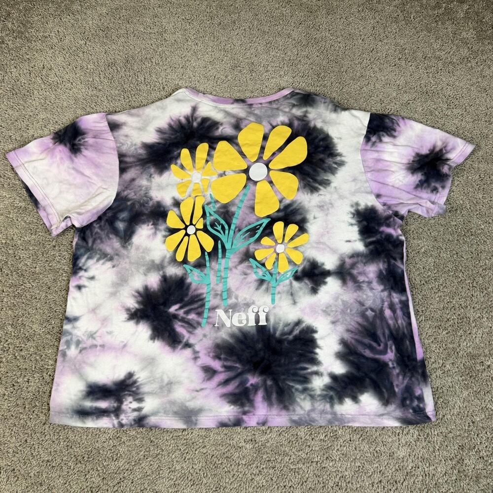 Neff Shirt Womens L Purple Tie Dye Floral Graphic Crew Neck Cotton Relaxed Fit